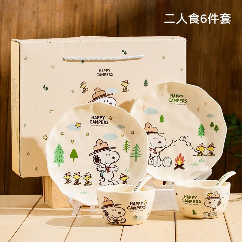 【曙曦】正版現貨 史努比 戶外禮盒裝 餐具 飯碗 馬克杯 湯碗 盤子 魚盤 碗盤 水杯 牛奶杯 陶瓷 送禮 snoopy 規格圖片 3