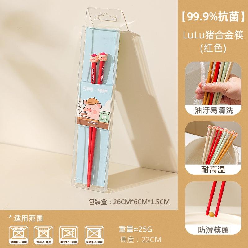 【川島屋】正版現貨 lulu豬 筷子 餐具 抗菌防黴硅膠筷子 多彩分筷 輕巧易握 送禮 規格圖片 4
