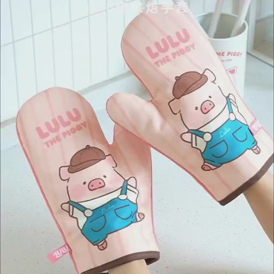 【川島屋】正版現貨 lulu豬 隔熱手套 耐高溫防燙 硅膠防滑紋理手套 圍裙手套 烘焙手套 送禮 商品影片