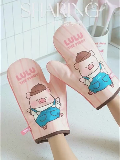 【川島屋】正版現貨 lulu豬 隔熱手套 耐高溫防燙 硅膠防滑紋理手套 圍裙手套 烘焙手套 送禮 商品影片