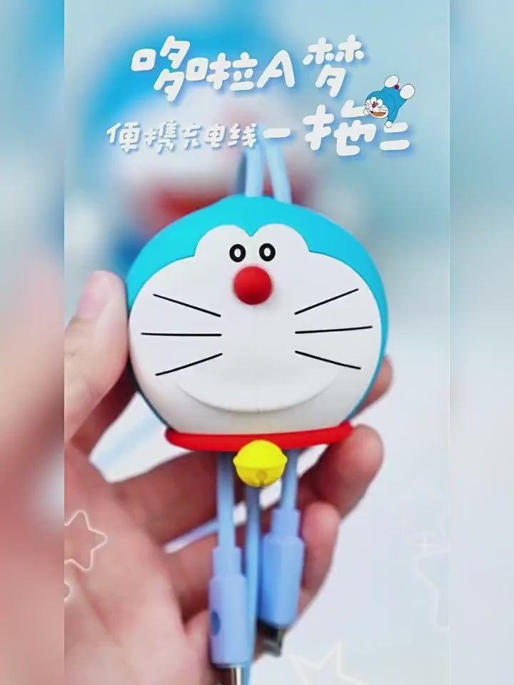 【洛克空間】正版現貨 哆啦A夢 2合1 充電線 數據線 蘋果口 typec 安卓 小叮噹 傳輸線 商品影片