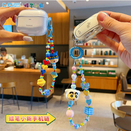 【超逗熊】現貨 蠟筆小新 可愛串珠手機鏈 創意鑰匙扣 卡通裝飾汽車鑰匙鏈 包包掛飾 送禮 商品圖片 1