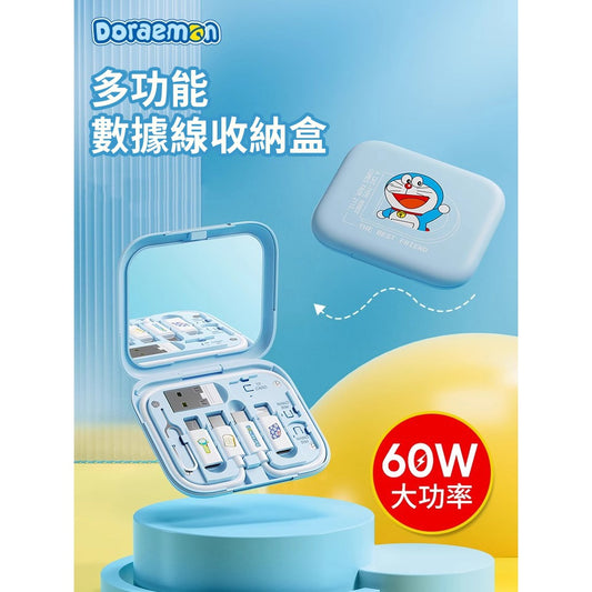 【洛克空間】現貨 哆啦A夢 多功能數據線盒 哆啦a夢 小叮噹 充電線 type-c 卡針 化妝鏡 usb 傳輸線 商品圖片 1