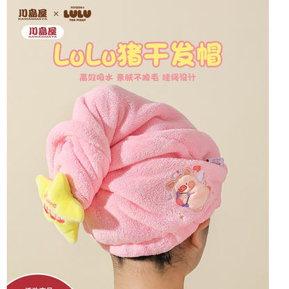 【川島屋】正版現貨 lulu豬 紐扣設計幹髮帽 輕鬆包裹  擦手巾  洗頭包頭巾 送禮 商品圖片 1
