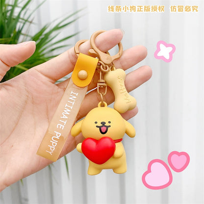 【冉紅】現貨 線條小狗 鑰匙圈 鑰匙扣 送你愛心 掛件 飾品 揹包掛飾 吊飾 送禮 商品圖片 1