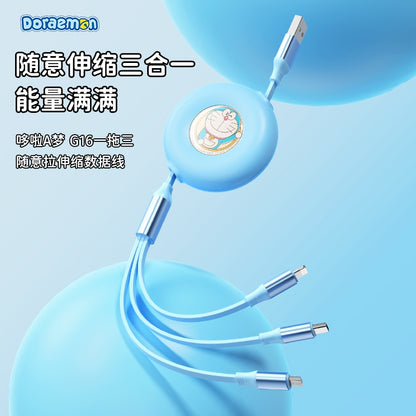 【洛克空間】現貨 哆啦A夢 伸縮數據線 充電線 3合1蘋果 安卓 小叮噹 三合一 一拖三 商品圖片 1