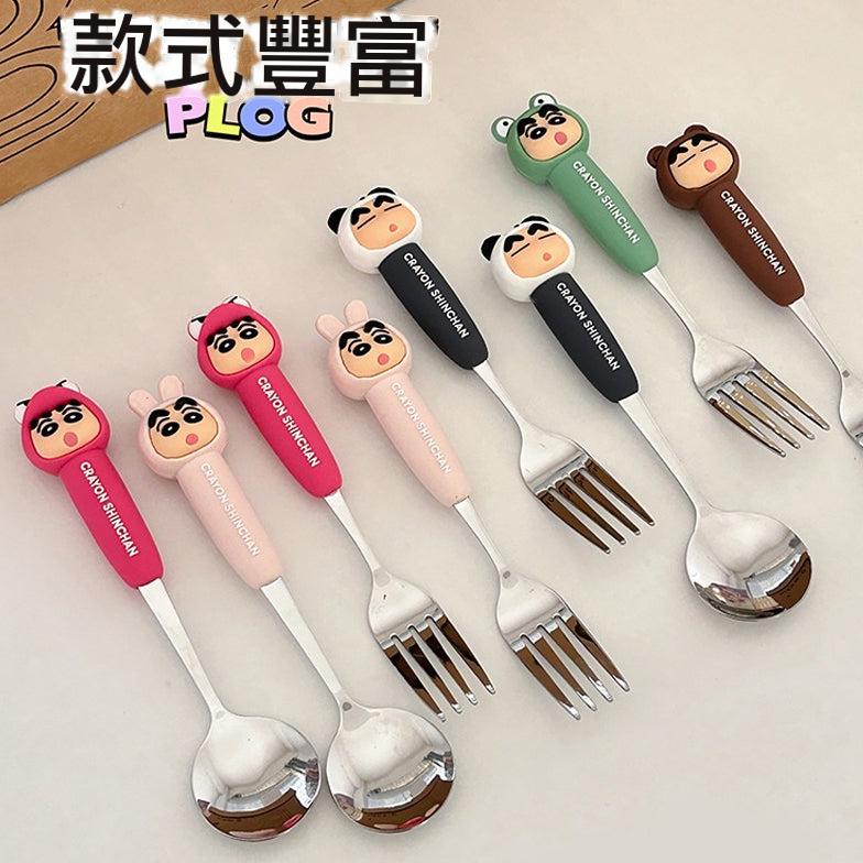 【宇燕】正版現貨 蠟筆小新 湯匙 叉子 餐具 cos系列 立體造型 硅膠柄 不鏽鋼底 送禮 新之助 商品圖片 1