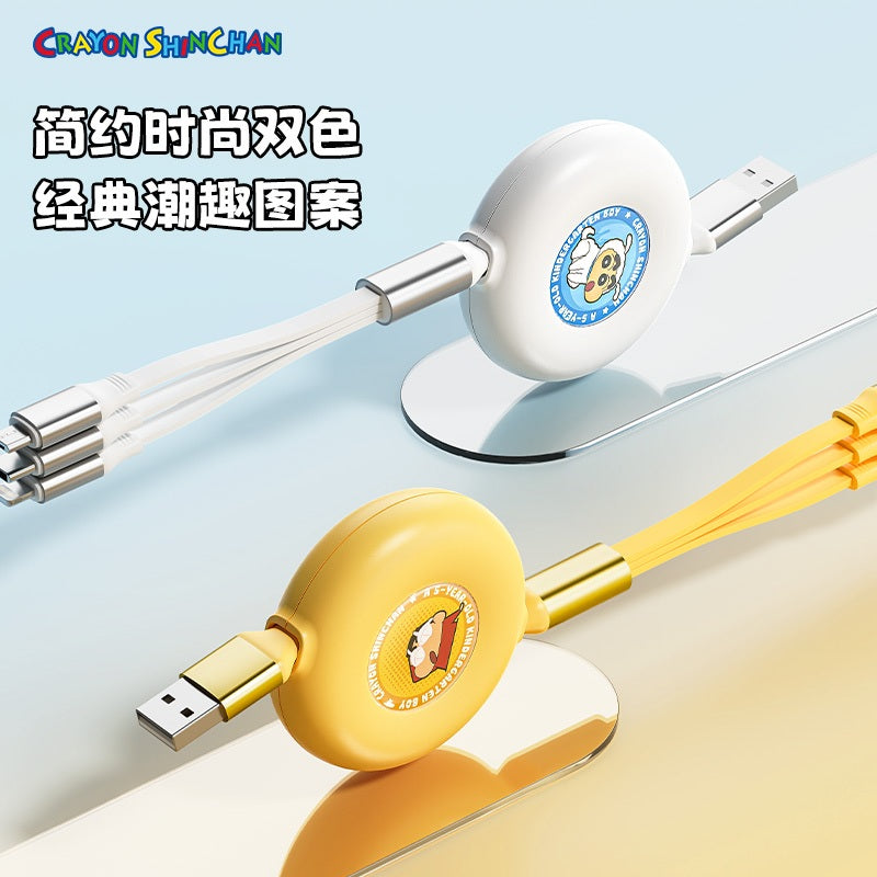 【洛克空間】現貨 蠟筆小新 3合1 伸縮數據線 充電線 三星 蘋果 typec USB 安卓 伸縮充電線 三合一 新之助 商品圖片 2