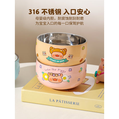 【川島屋】正版現貨 lulu豬 食品級316不銹鋼碗 飯碗 輔食碗 防摔 耐用 送禮 商品圖片 2