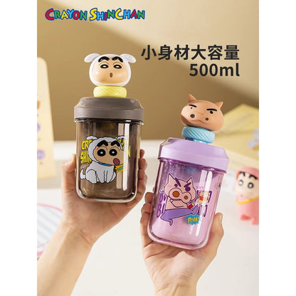 【萌兔兔】正版現貨 蠟筆小新 攪拌杯 奶茶杯 水杯 茶杯 500ml 吸管攪拌 水瓶 動感超人 新之助 送禮 商品圖片 2