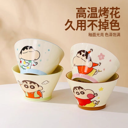 【曙曦】正版現貨 蠟筆小新 陶瓷斗笠碗 飯碗 麪碗 彩色系列 睡衣小新 新之助 陶瓷材質 泡麵碗 餐具 商品圖片 2