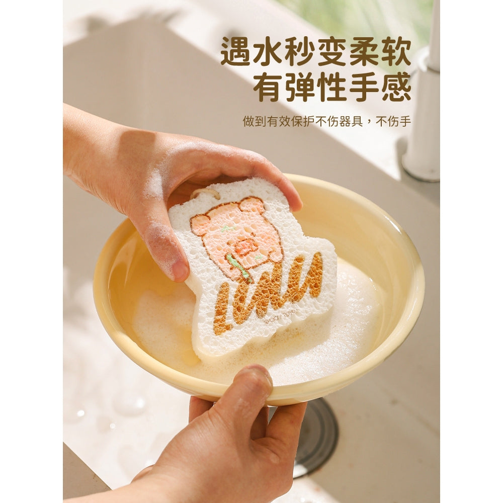 【川島屋】正版現貨 lulu豬 木漿棉洗碗海綿擦 加厚刷碗盤海綿擦 環保材質 高效清潔海綿塊 送禮 商品圖片 3