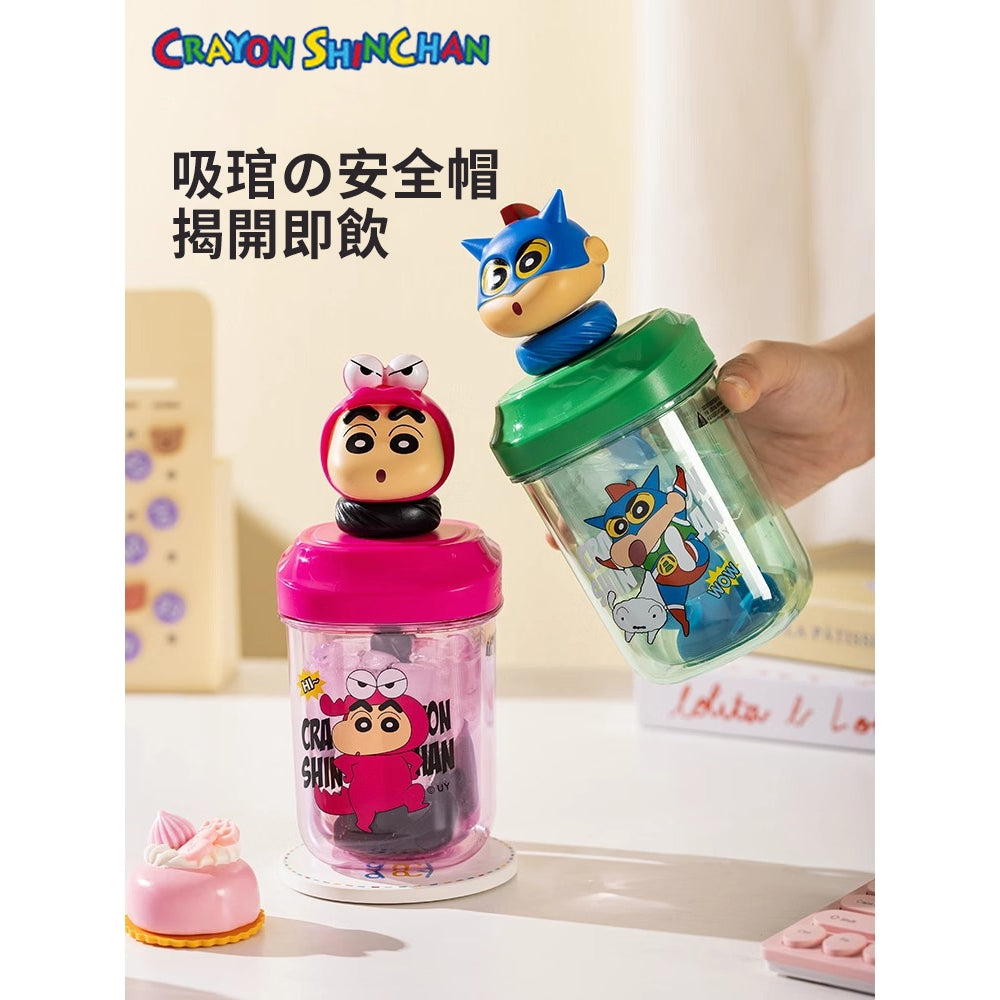 【萌兔兔】正版現貨 蠟筆小新 攪拌杯 奶茶杯 水杯 茶杯 500ml 吸管攪拌 水瓶 動感超人 新之助 送禮 商品圖片 3