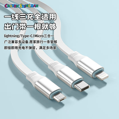 【洛克空間】現貨 蠟筆小新 3合1 伸縮數據線 充電線 三星 蘋果 typec USB 安卓 伸縮充電線 三合一 新之助 商品圖片 3