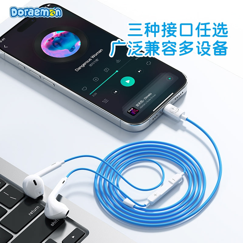 【洛克空間】現貨 哆啦A夢 耳機線 耳麥 有線耳機 聽音樂 講電話 麥克風 送禮 小叮噹 商品圖片 3