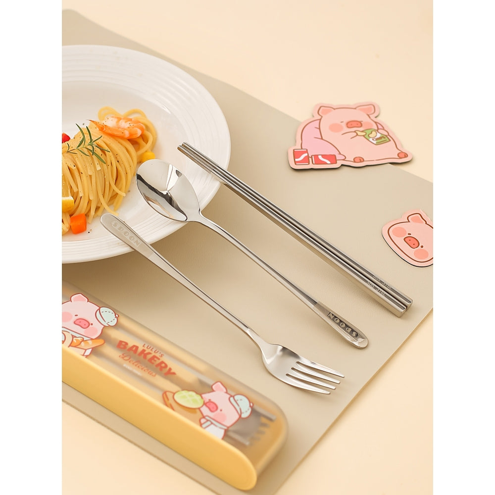 【川島屋】正版現貨 lulu豬 不銹鋼筷子 勺子 叉子 便攜餐具 湯匙 飯勺 收納盒 送禮 商品圖片 3