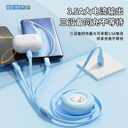 【洛克空間】現貨 哆啦A夢 伸縮數據線 充電線 3合1蘋果 安卓 小叮噹 三合一 一拖三 商品圖片 3