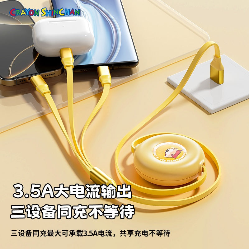 【洛克空間】現貨 蠟筆小新 3合1 伸縮數據線 充電線 三星 蘋果 typec USB 安卓 伸縮充電線 三合一 新之助 商品圖片 4