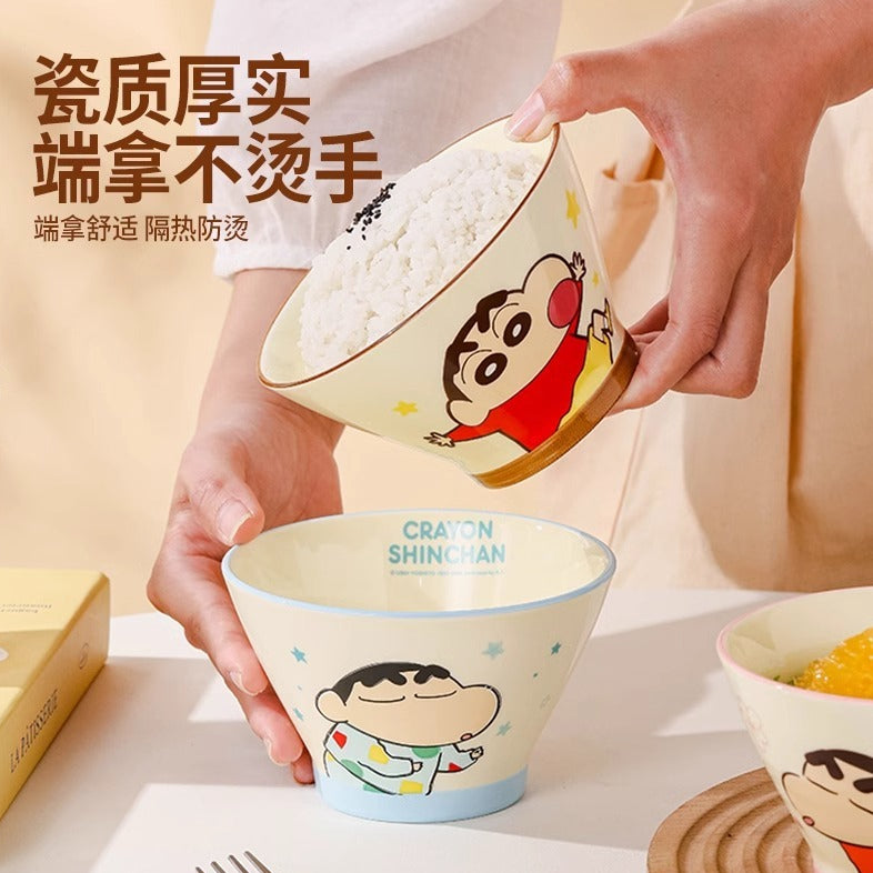 【曙曦】正版現貨 蠟筆小新 陶瓷斗笠碗 飯碗 麪碗 彩色系列 睡衣小新 新之助 陶瓷材質 泡麵碗 餐具 商品圖片 4