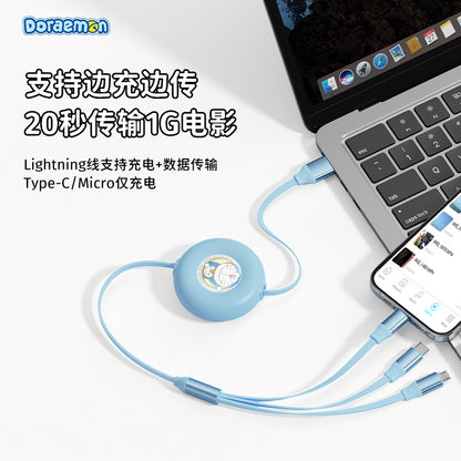 【洛克空間】現貨 哆啦A夢 伸縮數據線 充電線 3合1蘋果 安卓 小叮噹 三合一 一拖三 商品圖片 4