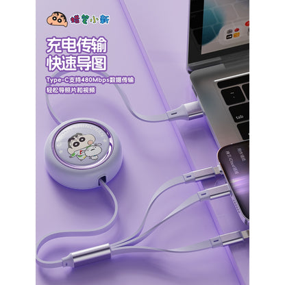 【衛青】現貨 蠟筆小新 3合1 伸縮數據線 伸縮充電線 充電線 快充 蘋果 typec USB 安卓 三合一 新之助 商品圖片 4