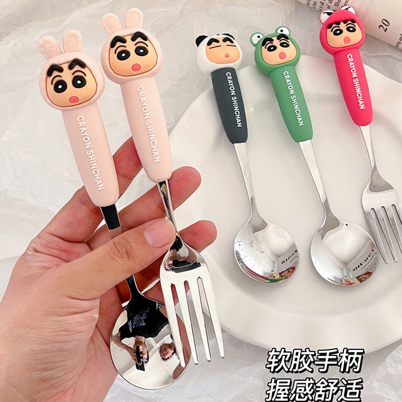【宇燕】正版現貨 蠟筆小新 湯匙 叉子 餐具 cos系列 立體造型 硅膠柄 不鏽鋼底 送禮 新之助 商品圖片 4