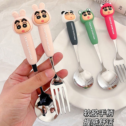 【宇燕】正版現貨 蠟筆小新 湯匙 叉子 餐具 cos系列 立體造型 硅膠柄 不鏽鋼底 送禮 新之助 商品圖片 4