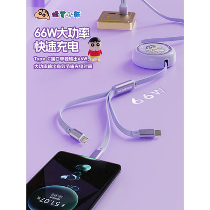 【衛青】現貨 蠟筆小新 3合1 伸縮數據線 伸縮充電線 充電線 快充 蘋果 typec USB 安卓 三合一 新之助 商品圖片 5