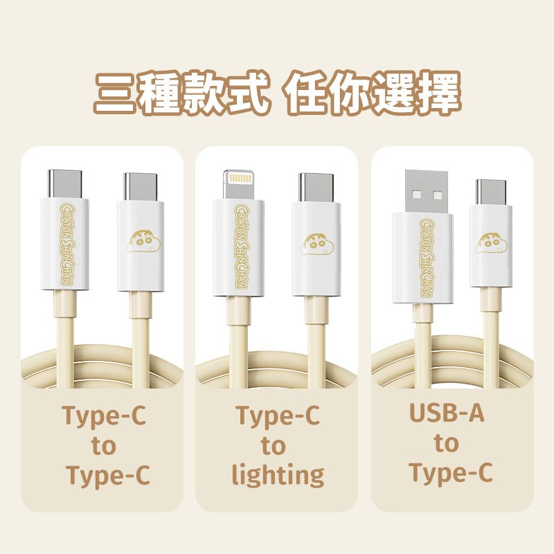 【洛克空間】正版現貨 蠟筆小新 雙頭快充線 亮金款 蘋果15 充電線 數據線 蘋果 type-c USB 快充 新之助 商品圖片 6