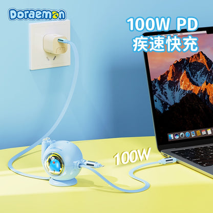 【洛克空間】正版現貨 哆啦A夢 桌面炮臺快充 雙伸縮數據線 吸睛擺件 100W 雙口 能同時快充 快充線 傳輸線 充電線 商品圖片 6