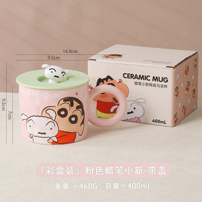 【曙曦】正版現貨 蠟筆小新 帶蓋馬克杯 陶瓷 小白 硅膠蓋 睡衣小新 超高吸睛率 新之助 規格圖片 1