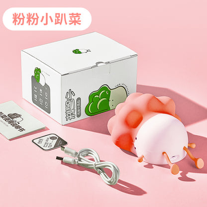 【現貨】小趴菜 療癒 拍拍燈 LED小夜燈 氛圍燈 禮物 手機支架 矽膠材質 USB充電 規格圖片 1