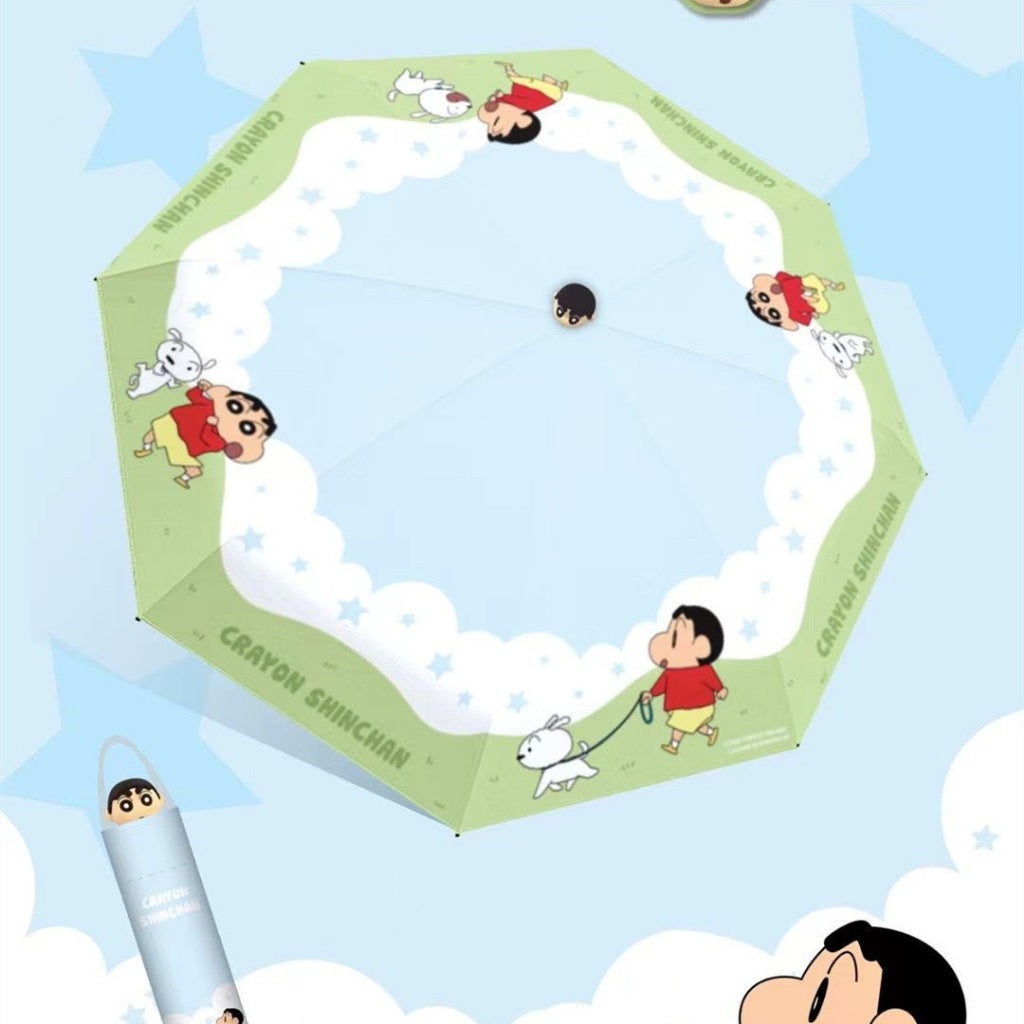 【梔遇】正版現貨 蠟筆小新 硅膠公仔雨傘 遮陽傘 太陽傘 折疊傘 晴雨兩用 防曬 防紫外線 可愛 高顏值 梔遇 黑膠雨傘 規格圖片 1