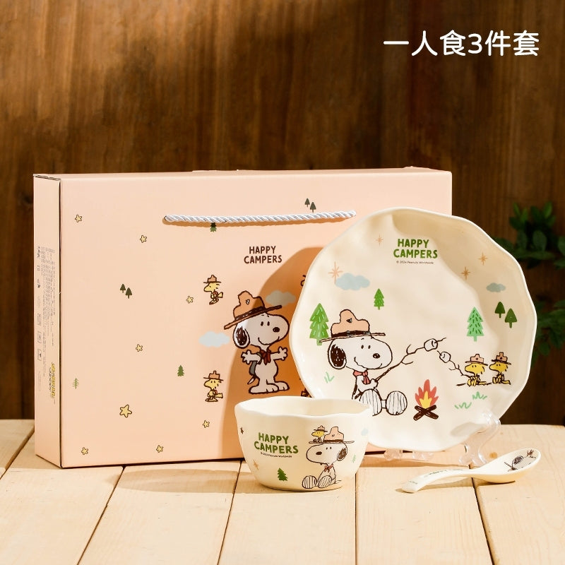 【曙曦】正版現貨 史努比 戶外禮盒裝 餐具 飯碗 馬克杯 湯碗 盤子 魚盤 碗盤 水杯 牛奶杯 陶瓷 送禮 snoopy 規格圖片 1