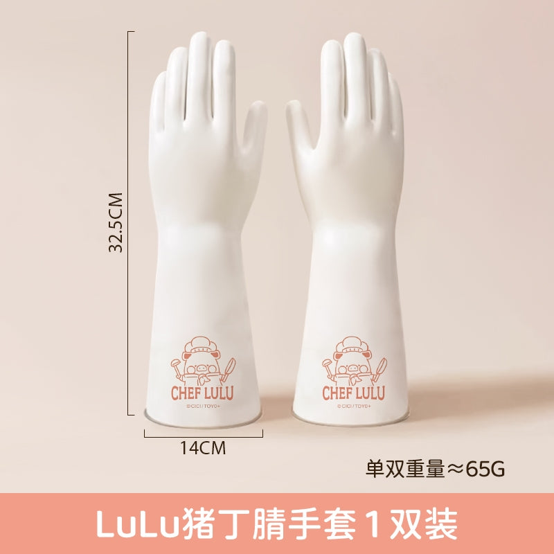 【川島屋】正版現貨 lulu豬 洗碗手套 廚房耐用刷碗清潔丁腈橡膠皮手套 洗盤 洗鍋 洗杯 洗筷子 送禮 規格圖片 1