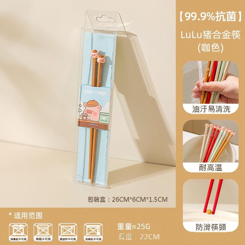 【川島屋】正版現貨 lulu豬 筷子 餐具 抗菌防黴硅膠筷子 多彩分筷 輕巧易握  送禮 規格圖片 1