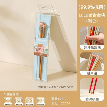 【川島屋】正版現貨 lulu豬 筷子 餐具 抗菌防黴硅膠筷子 多彩分筷 輕巧易握  送禮 規格圖片 1