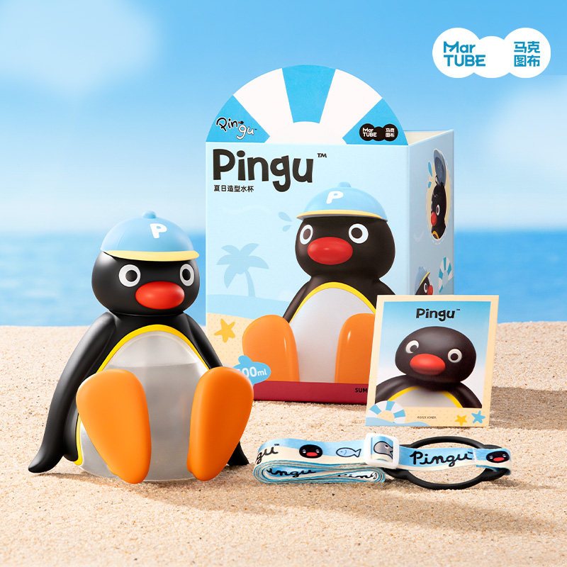【馬克圖布】正版現貨 Pingu 水杯 斜跨水壺 公仔 送禮 企鵝 伴手禮 規格圖片 1