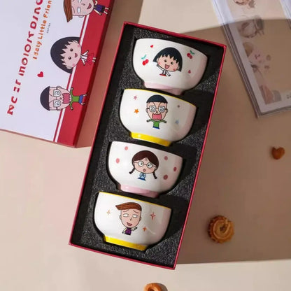 【曙曦】正版現貨 櫻桃小丸子 4個飯碗禮盒 飯碗 喫飯 米飯 4.5寸 送禮 規格圖片 1