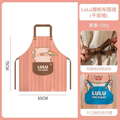 【川島屋】正版現貨 lulu豬 可愛圍裙 新款防水防油做飯罩衣 圍裙手套 帆布材質圍裙 送禮 規格圖片 1
