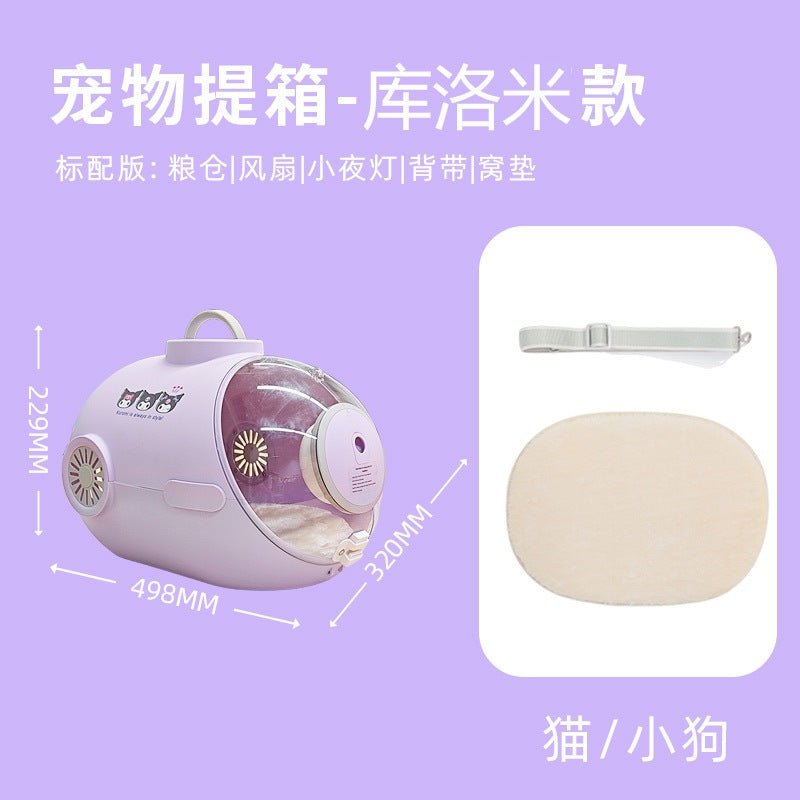 【覓嗷】正版現貨 三麗鷗 寵物箱子 寵物籠子 航空箱 自帶糧倉 小夜燈 透明天窗 外出 旅遊 自帶風扇 庫洛米 規格圖片 1