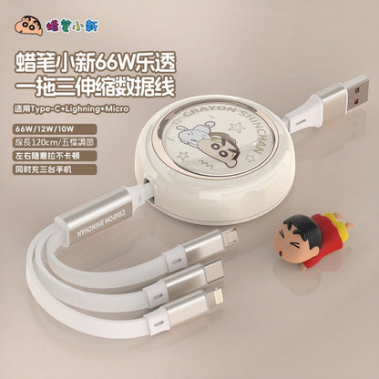 【衛青】現貨 蠟筆小新 3合1 伸縮數據線 伸縮充電線 充電線 快充 蘋果 typec USB 安卓 三合一 新之助 規格圖片 1