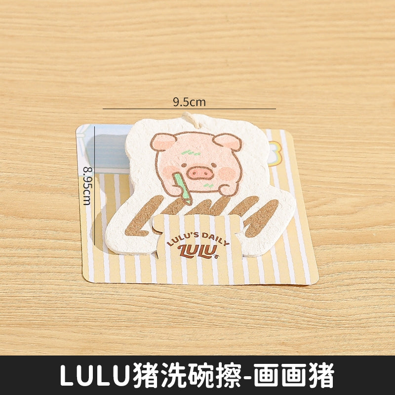 【川島屋】正版現貨 lulu豬 木漿棉洗碗海綿擦 加厚刷碗盤海綿擦 環保材質 高效清潔海綿塊 送禮 規格圖片 1