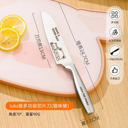 【川島屋】正版現貨 lulu豬 水果刀 不鏽鋼鋒利高硬度 切片小刀 菜刀 剪刀 送禮 規格圖片 1