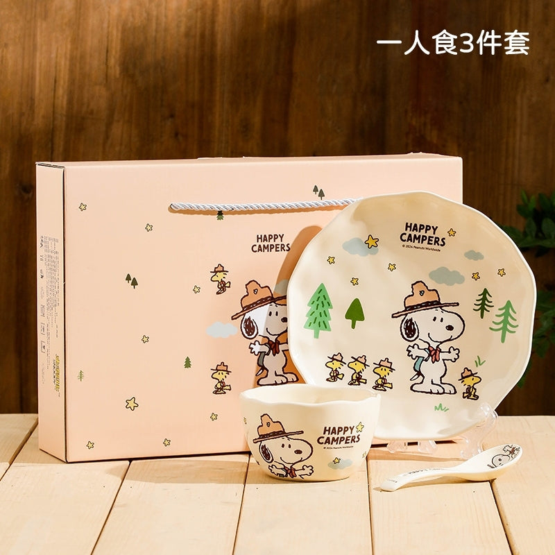 【曙曦】正版現貨 史努比 戶外禮盒裝 餐具 飯碗 馬克杯 湯碗 盤子 魚盤 碗盤 水杯 牛奶杯 陶瓷 送禮 snoopy 規格圖片 2