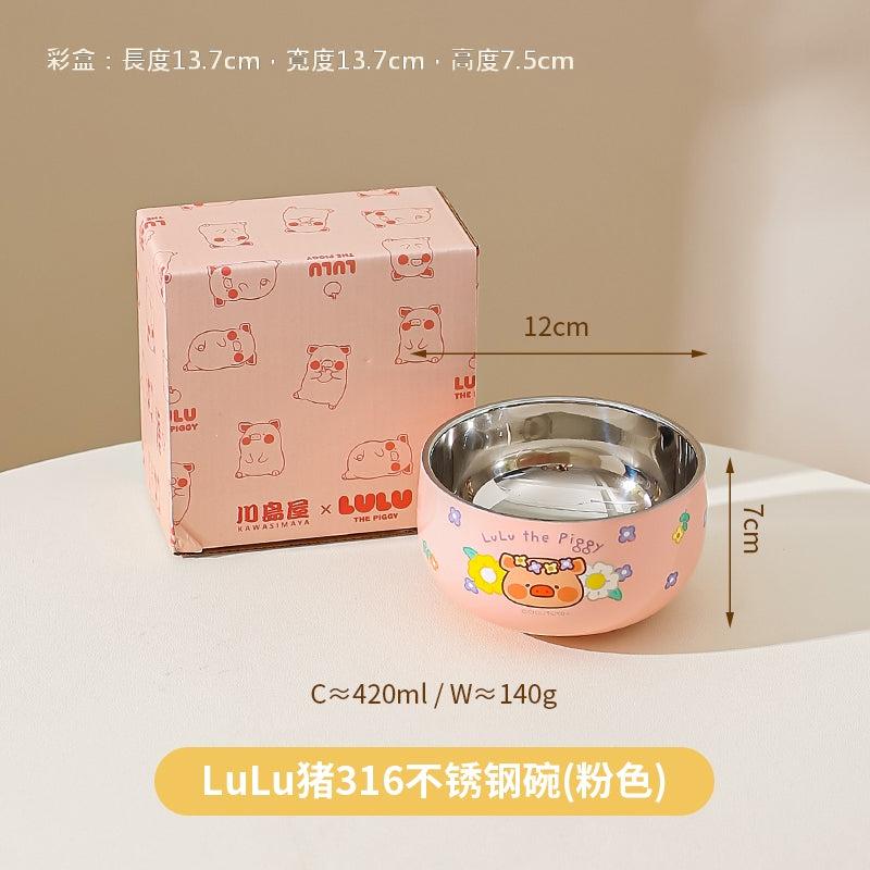 【川島屋】正版現貨 lulu豬 食品級316不銹鋼碗 飯碗 輔食碗 防摔 耐用 送禮 規格圖片 2