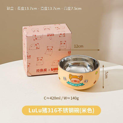 【川島屋】正版現貨 lulu豬 食品級316不銹鋼碗 飯碗 輔食碗 防摔 耐用 送禮 規格圖片 3