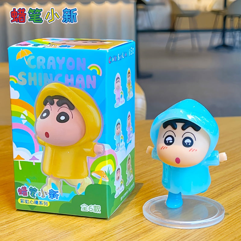 【超逗熊】正版現貨 蠟筆小新 彩虹心情雨衣系列 盲盒手辦 潮玩車載桌面擺件可愛禮物 送禮 規格圖片 3