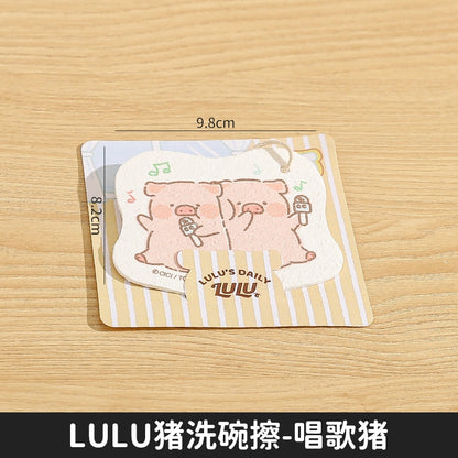 【川島屋】正版現貨 lulu豬 木漿棉洗碗海綿擦 加厚刷碗盤海綿擦 環保材質 高效清潔海綿塊 送禮 規格圖片 3