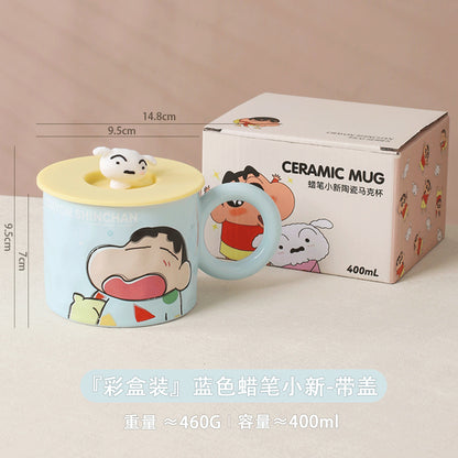 【曙曦】正版現貨 蠟筆小新 帶蓋馬克杯 陶瓷 小白 硅膠蓋 睡衣小新 超高吸睛率 新之助 規格圖片 3